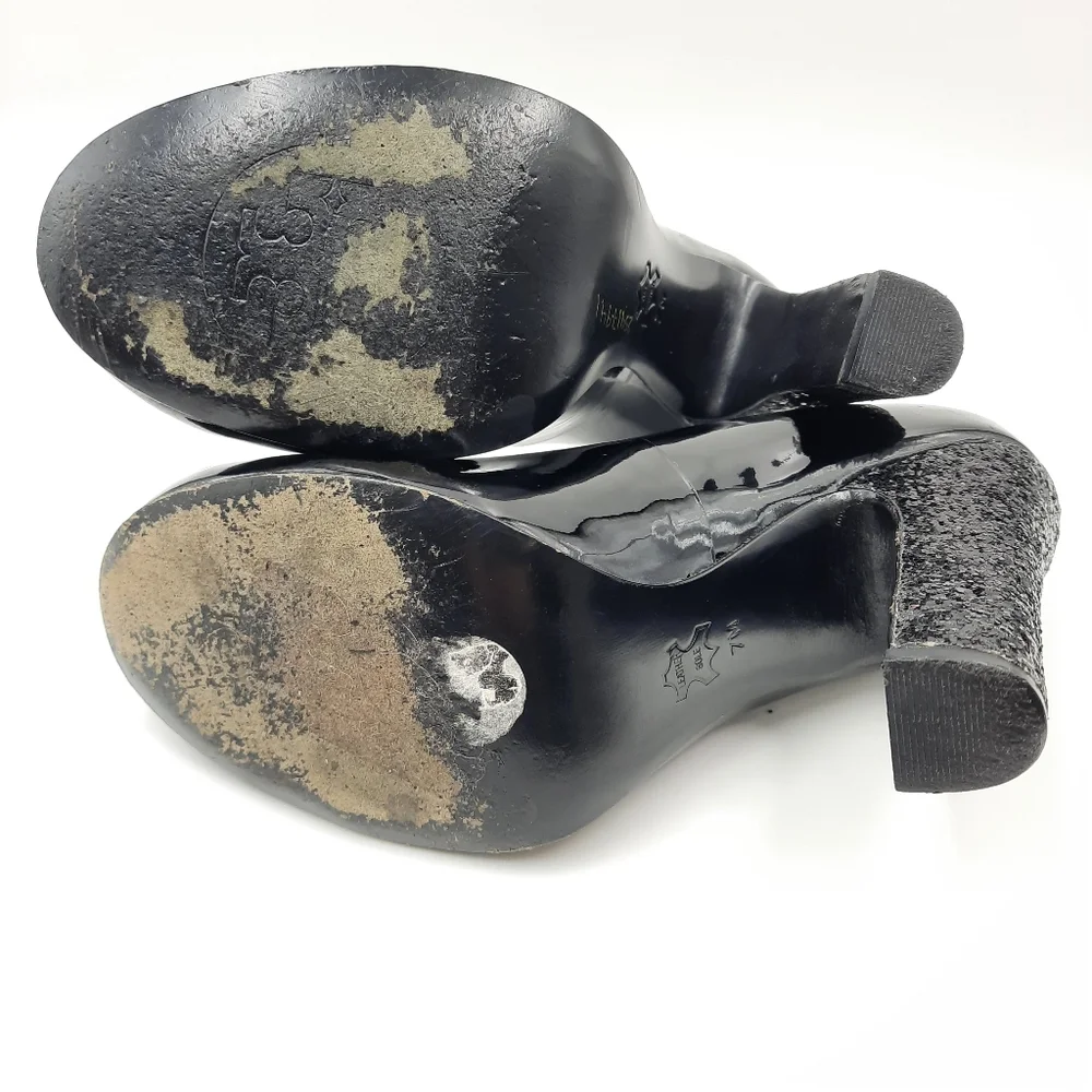 TORY BURCH Patent Leather Colin Pumps Glitter Heel Witchy Office Evening Black 7 - Picture 11 of 14
